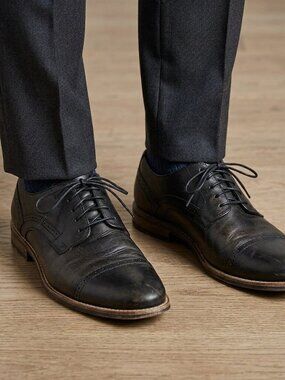 Stafford Shoe Oxford Cap Men's Size 12 Black Leather Black Tie